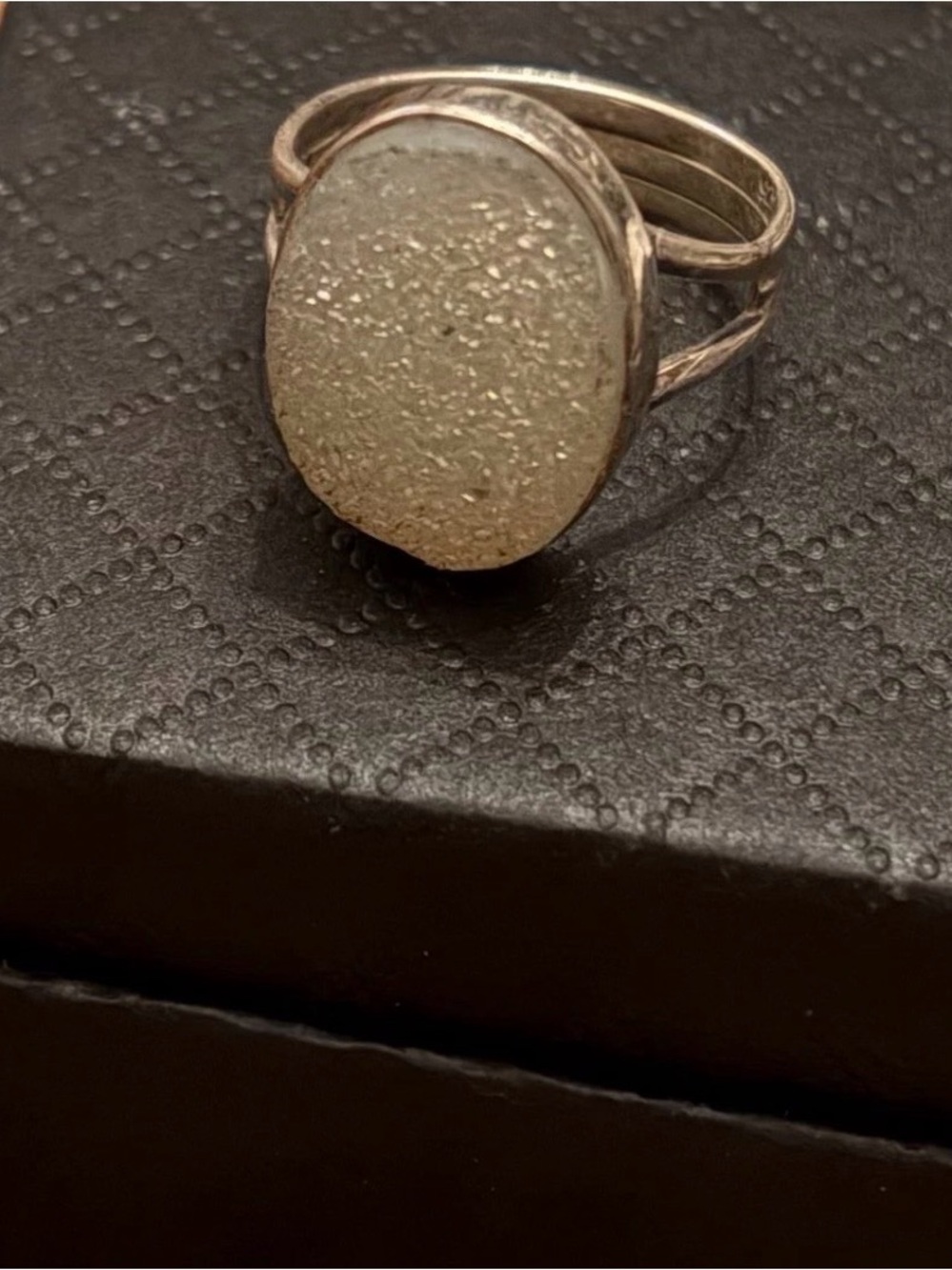 6 Silver Ring with Large Oval  Druzy Stone -
